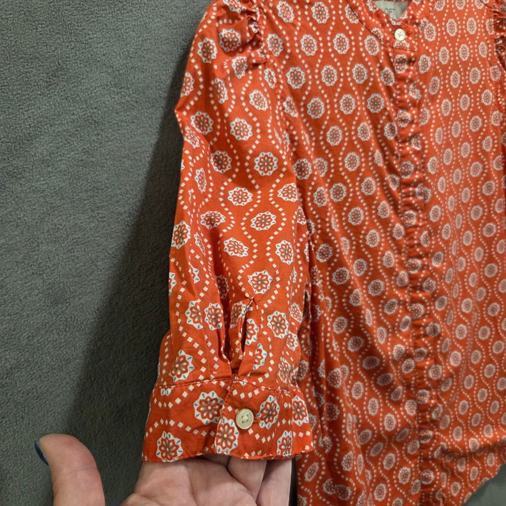 LOFT Geometric Floral Blouse Top Womens XS Puff Sleeve Casual Office Mod - Picture 7 of 12